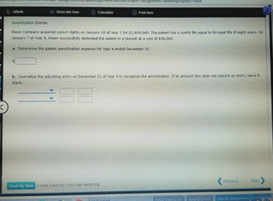 anmel-takeinprogress eBook Show Me How Calculator Print Item Amortization Entries Kleen Company acquired patent rights on Jan