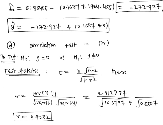 be = 61185455 - 10.1687 * 1984.455) = -272.927 cos -272-927 + 10.687 **) correlation test (n) To Test: Hoi s=0 H! 140 Test st
