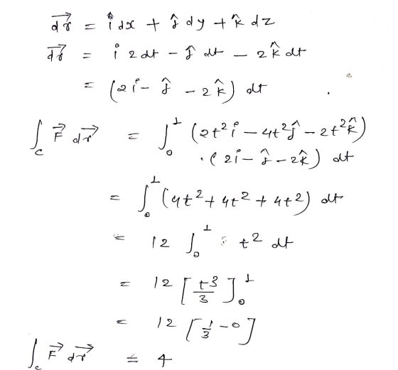 då = dx + ŷ dy t R dz to = izat - ĵ dt - 2 ² et = lei- - 2 Â) elf . 7 = J (et?i –44?j? – et) o ezi-a = 2²) at a lut²+4+2+4+2)
