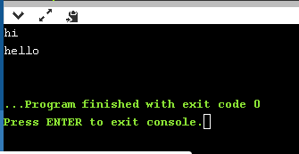hello Program finished with exit code 0 Press ENTER to exit console.