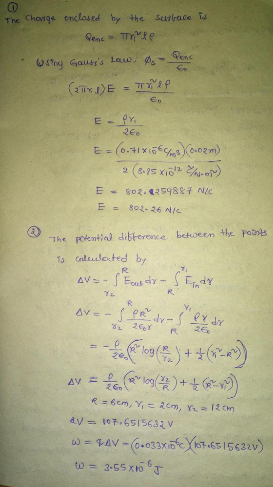 0 The chourge enclosed by the sembole is Dene = Trile using Gausss law, Ps - Penc Go ( 2 || , 0)E = 7C 8 0 0 to E = pri E -
