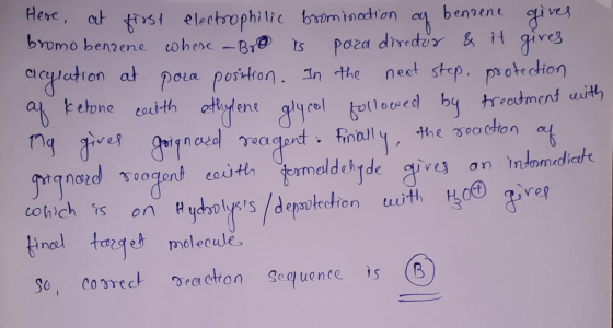 at Here, at first electrophilic bromination benzene of gives bromo benzene where -Bro is para diredor & it gives acgration po