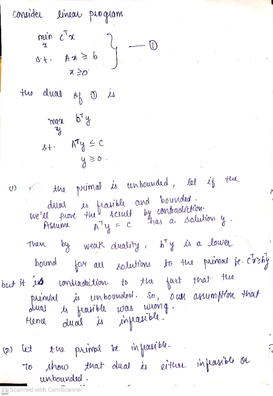 consider linear program min eta 2 D At An>b mo the duce of boty maa y st: 0) C Then Aty = 0 y so the primal is unbounded, let