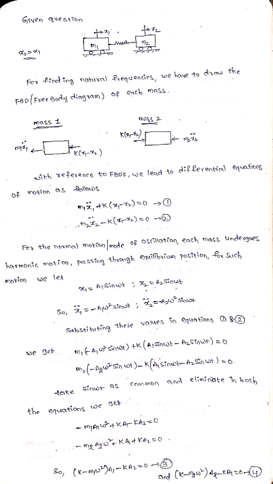 Given question txi. ft2 2 10 Fox Pinding natural frequencies, we have to draw the FBD(Free Body diagram) of each mass. . was?