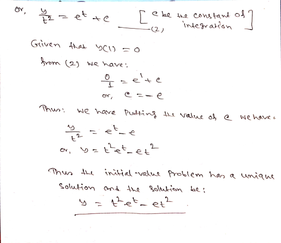 or y = ette sebe the constant off - (2, integration as Given that (10=0 from (2) we have: q sete or, ezze Thur: we have put