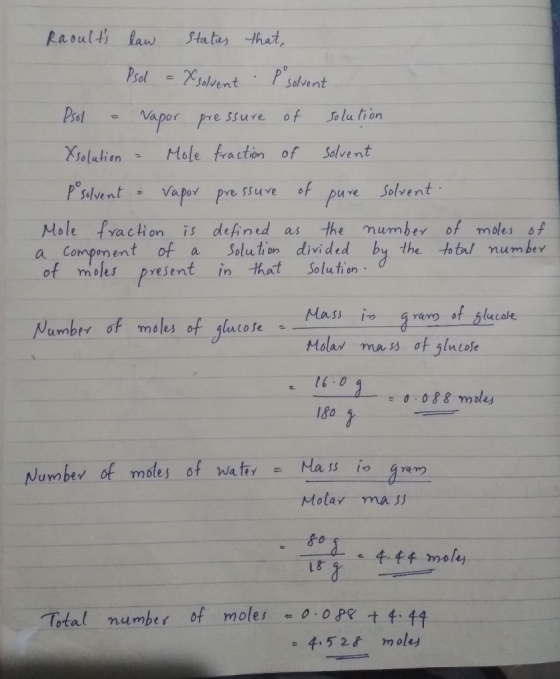 Reoults law Statas that, Psol P salvent - Xjalent Psot of Solu tron Vapor pre ssure Mole fraction of Solvent Xsolatien of pur