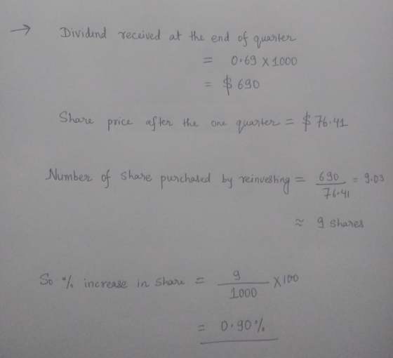 -ラ Divīdznd γeceived at the end os ranter. = 049x1000 = $ 690 Share price after the one guanteルー丰76-111- Number of Shase puic