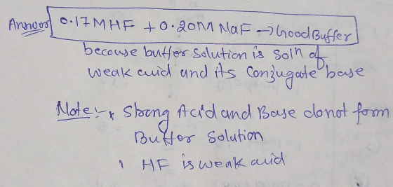 Annwert 0.17MHE to.gona Maf adhood Buffer! becouse butter solution is soln of weak auid and its conjugate base Mote! & Stoong