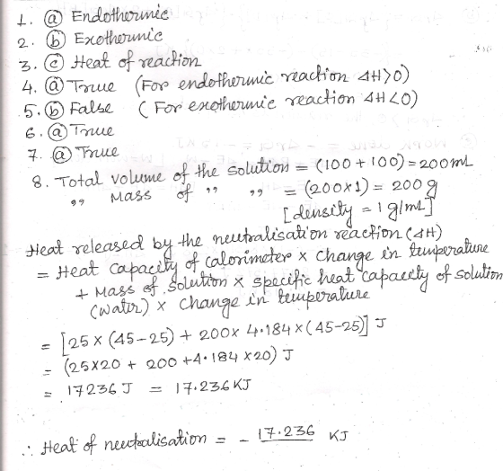 ti @ Endotherinės 2. Exothermie 3. ③ Heat of reaction 4. @ Torue (For endothermic reaction 4H20) 5. Falbe For escothermie rea