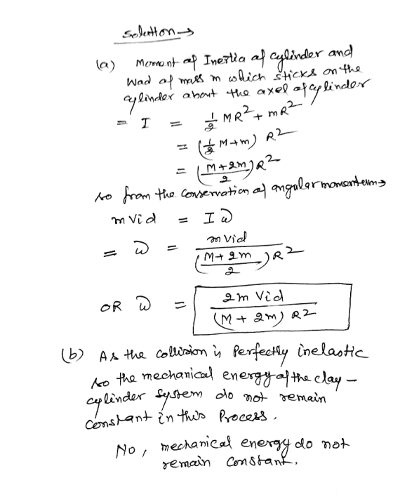 seletton - moment of Inertia al cylinder and Wad of mass in which sticks on the glinder about the axel of cylinder MR?+mRz? -