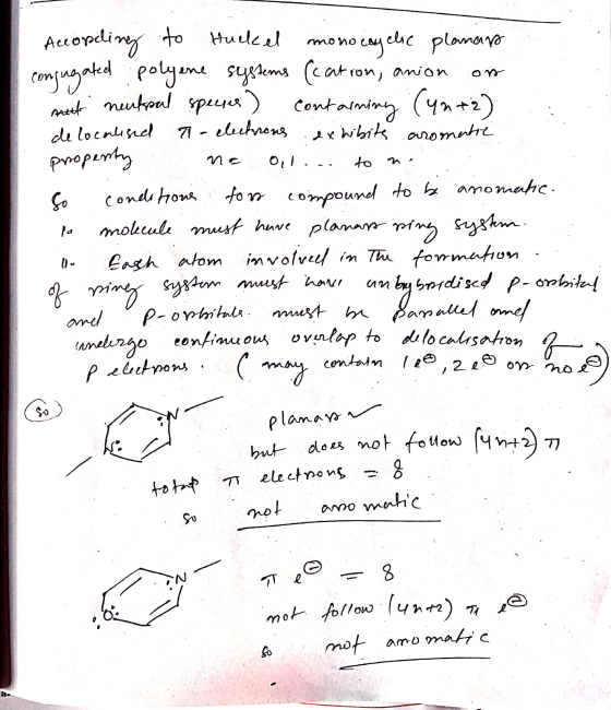 According to Huckel monocyclic plana consungated polyene systems (cation, anion on not neufpal speenes) containing (yn+2) de