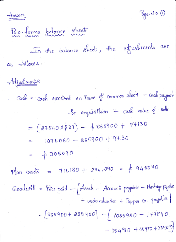 Answer Page: No 0 Poco-fouma balance sheet In the balance sheets, the as follows: adjustments are Adjustments - Cash = cash r