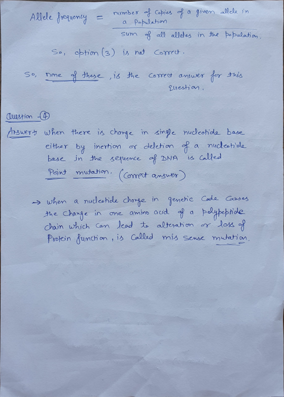 allele in Allele frequency number of copies of a given = a population sum af all alleles in the So, option (3) is not correct