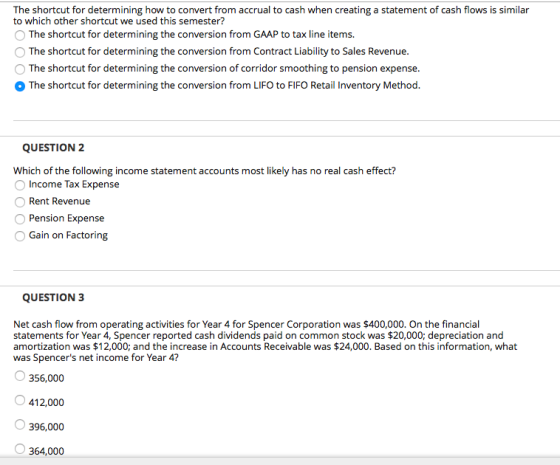 The shortcut for determining how to convert from accrual to cash when creating a statement of cash flows is similar to which