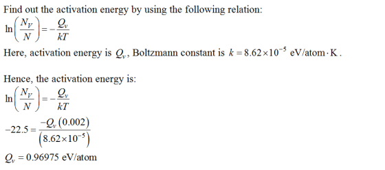 Find out the activation energy by using the following relation: Here, activation energy is Qv, Boltzmann constant is k = 8.62