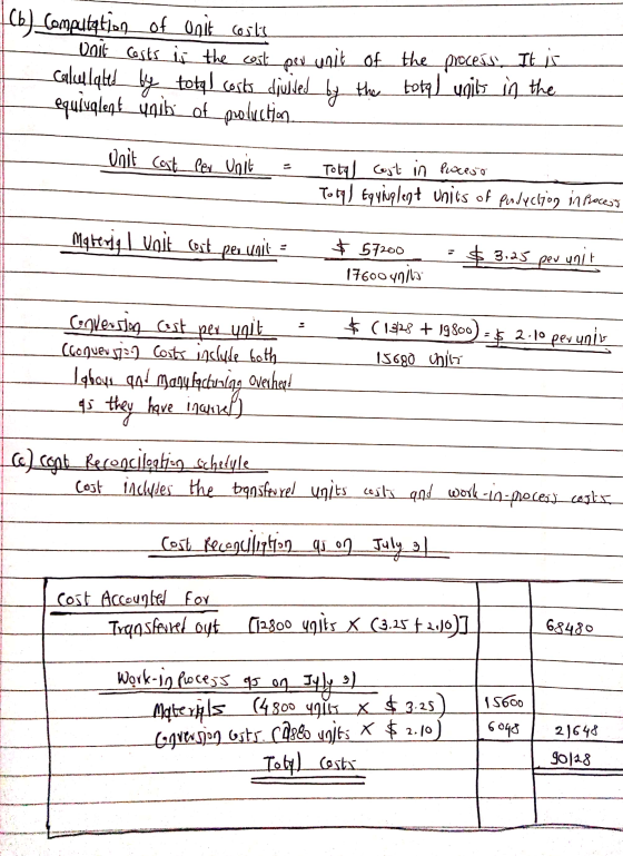 106) Computation of unit costo Voit costs is the cost per unit of calculated by total costs djulled by the equivalent unit of