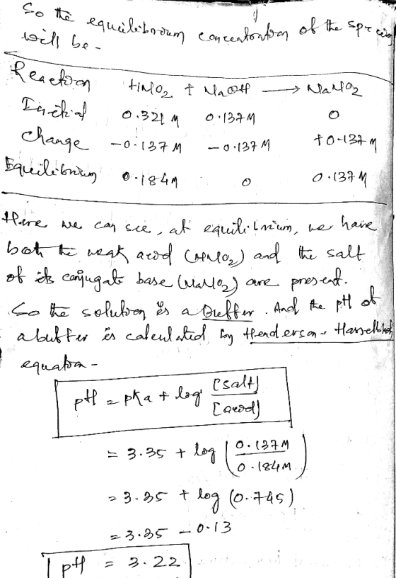 So the equilibrium concestonteren of the special will be Reaction → Nalla Halo, t Ma oll 0:137M 0.3241 O -0.137 M change Equi