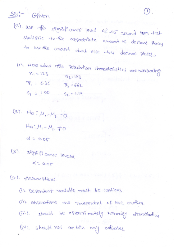 Solo - Given, (a), use the significance level of .05 round your dest statistic to the appropriate amount of de cimal places t