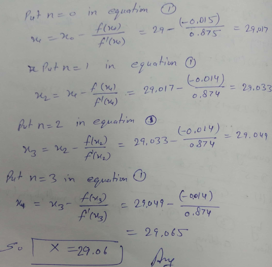 Put neo in cuahim (o.015) 29- o.875 29,017 in eguation xPut ne A (4) flu) 29.033 29,017- o,874 in eguatin flu) flv. flut n=2