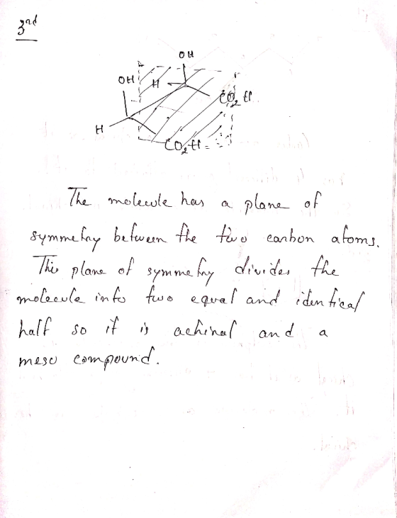 OH On The molecule has a plane of a symmetry between the two carbon atoms. This plane of symmetry divides the molecule into t