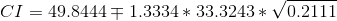 CI=49.8444\mp 1.3334*33.3243*\sqrt{0.2111}