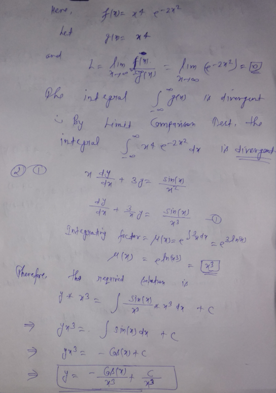 Here, flw= x+ e -272 810= 24 het and ha lim flu WS lim (6-292) 210 nyogin The integral s gens In divergent timit i By integra