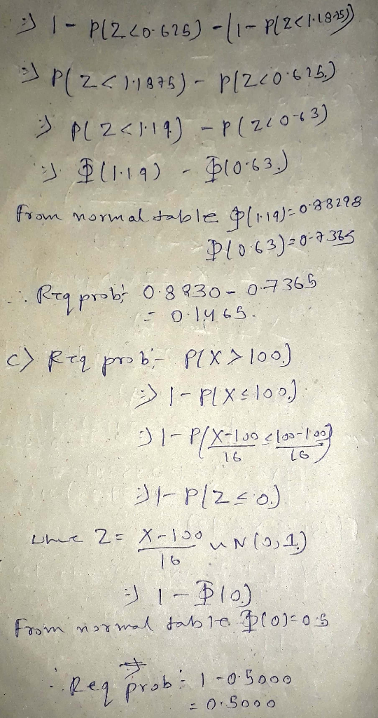 - 1- P1220 626)-11 - Plze 1.18) - P(ZC11376) - P(220.625.) :) PL 2<119) - P(21063 7.B0:14) - $10-63.) from normal table (119)