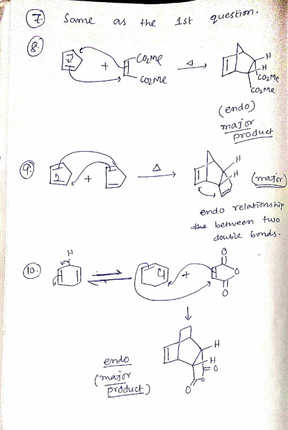 7 same as the 1st question. © 2 H Core a. .. ~ Суге come (endo) major product de nator DAB 4 odze endo relationship that bet
