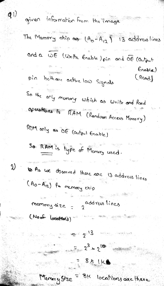 given infermahen ram the imcge 13 addreus tines LAo-A The Memory chip a and a wE (te Enable ) oin and Oe (Output Enable) Read