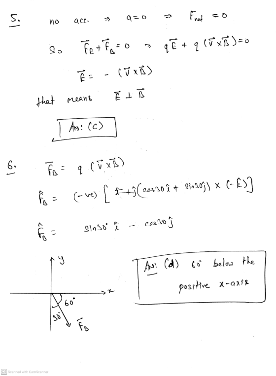 o -> 3 q=0 Fret no acc. sil Sa Fet Fo=0 qe + q (W x D)=0 121 (JXÃ Ēt that means Ans: (c) 6. FR- q Cüxė) - cam (rhes [ +j(Cas3