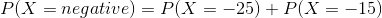 P(X = negative) = P(X = -25) + P(X = -15)