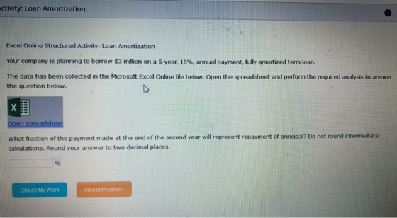 Activity: Loan Amortization Excel Online Structured Activity: Loan Amortization Your company is planning to borrow $3 million