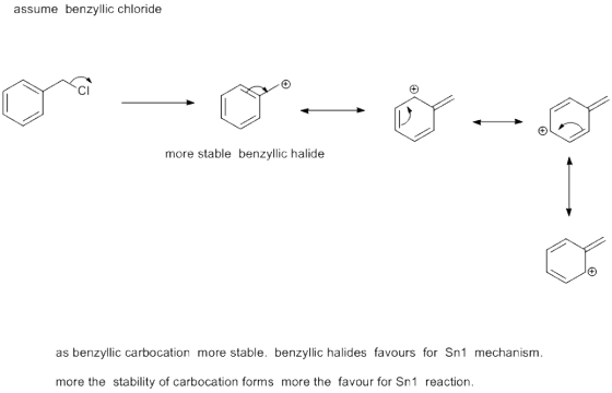 assume benzyllic chloride more stable benzyllic halide as benzyllic carbocation more stable. benzylic halides favours for Sn1