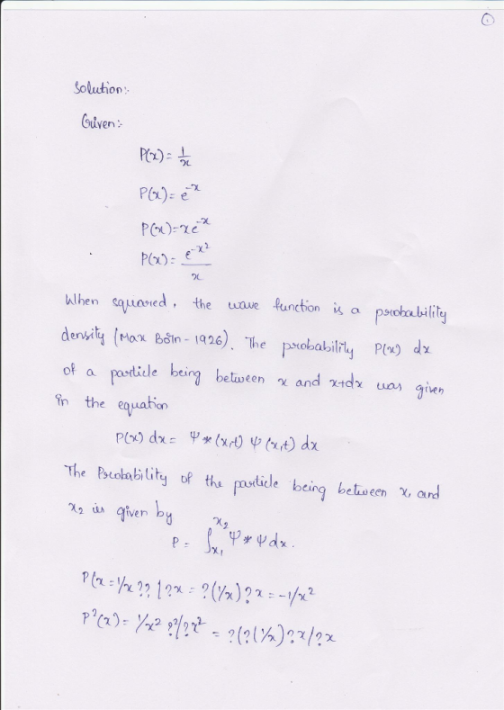 oluion en Po)- e hed, the unve lunction is a pgchabilit of a pasrticle being betioeen in the and dx uas iun The Pscolorbility