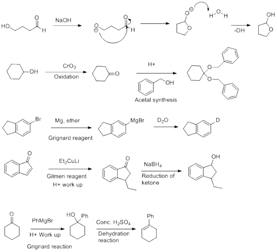 нон OH NaQH Но. -OH H+ CrO3 -Он Oxidation он Acetal synthesis Br D20 MgBr Mg, ether Grignard reagent ОН Et2CuLi NaBH4 Gilmen