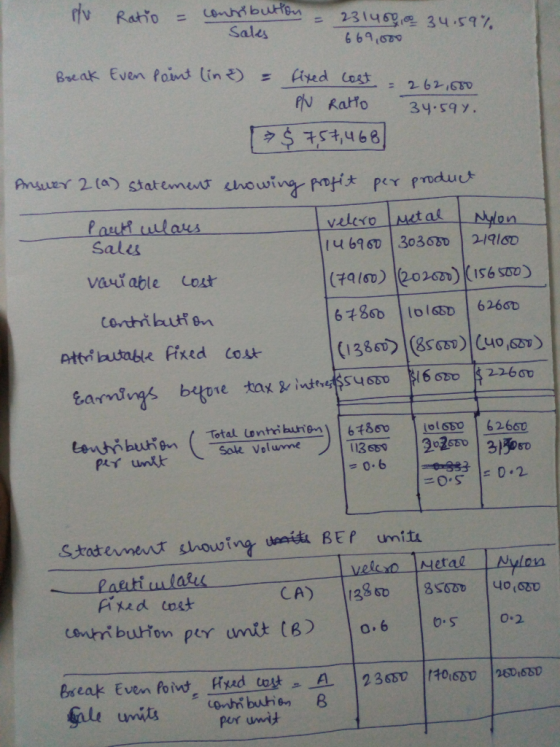 Ratio = contribution Sales 23140, 34.59% 669,000 PV Ratte 262.000 Break Even Point line = fixed cost = 262,650 34.59y. $757,4