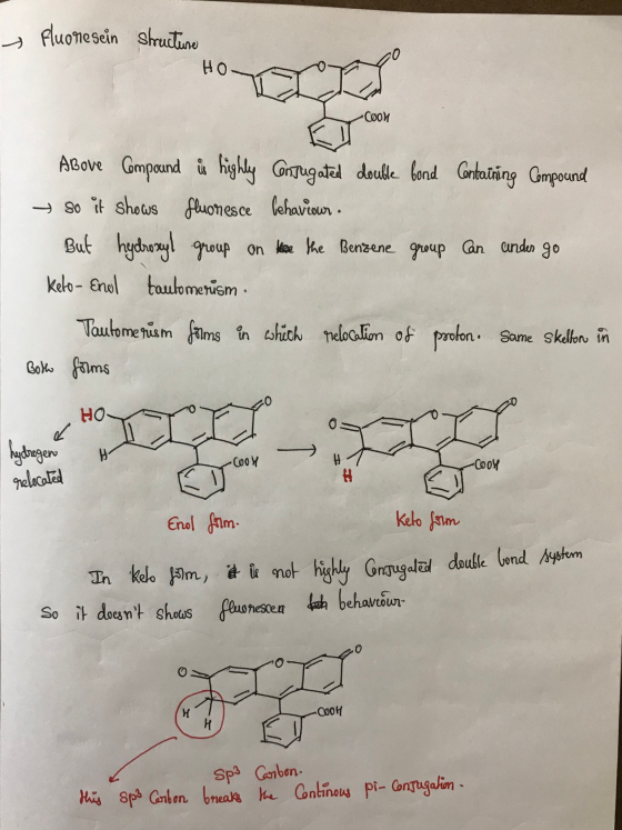 s fluonesein Structure HO -Coon Above Compound & highly Conjugated double bond Containing Compound so it shows fluonesce Ceha