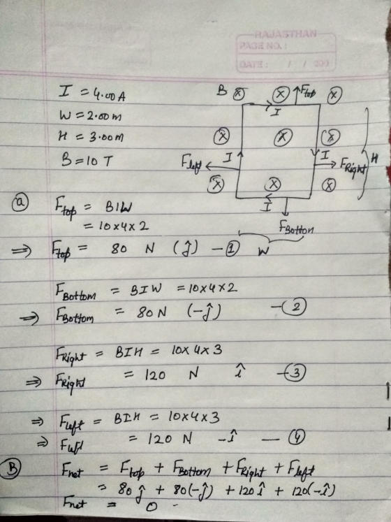 RAJASTHAN I-4.00A Bo For W = 2.00m H = 3.0om B=10T tRight @ Flop - BIA = 10x4x2 Flop = 80 N (7) - 1 w Botton - Bottom FBott