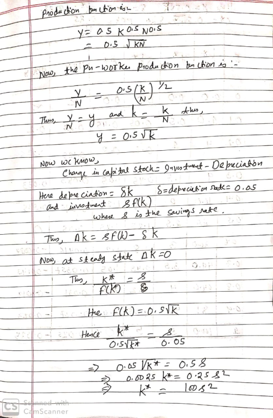 Production fonction est ? T. y = o.sKOS NOIS 0.5 K the pu-wookes Production function is - Now thes, ř - 0.5( Thus, y = y and