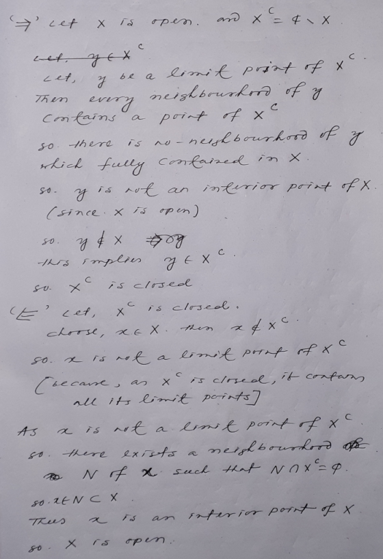 cet & is open and x = 4.x . cet, z be a limit print of xc. Then every neighbourhood of z. contains a point of x so there is n