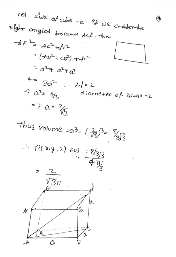 Cube クa aote 4 diameten at Sohee -2 3 Thus volume :03: C , 3