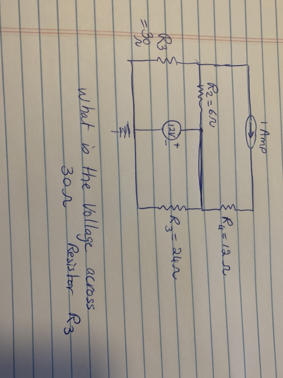 + Amp { RG=lar R2=60 m + 121 R3} SR₂-240 - 30 what is the Vollage across Resistor R3 30