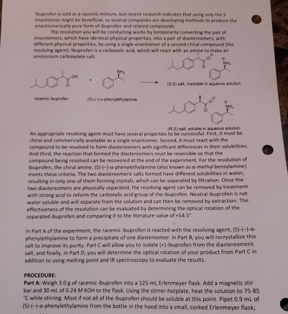 ibuprofen is sold as a racemic mixture, but recent research indicates that using only the s enantiomer might be beneficial, s