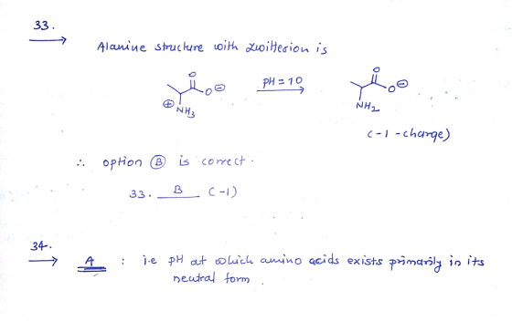 pH = 10 NH2 c- -chae) .. . option ③ is corre ct BC-) 34- →-: ie pH at olach amino acids exists Pinang ,n its neutral form