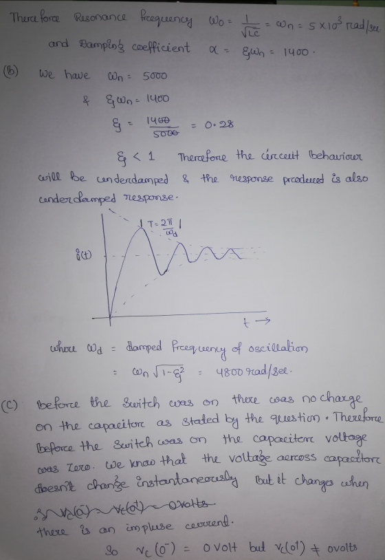 There force Resonance frequency Wo= L = wn= 5x103 rad/see. and Damping coefficient a= Gwn = 1400. (6 we have wn- 5000 & gwn -