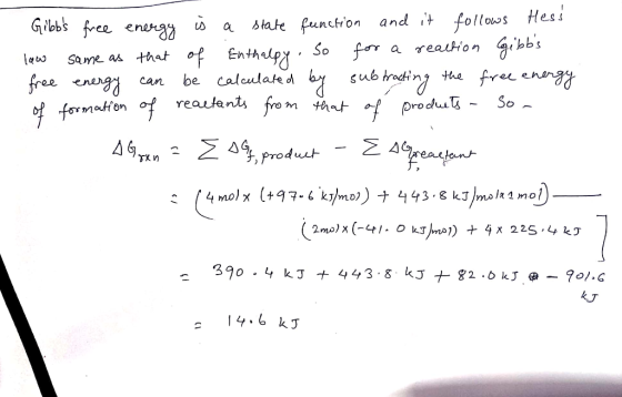 Gibbs free energy is a state function and it follows Hess law same as that of Enthalpy. So for a reaction (gibbs free energy