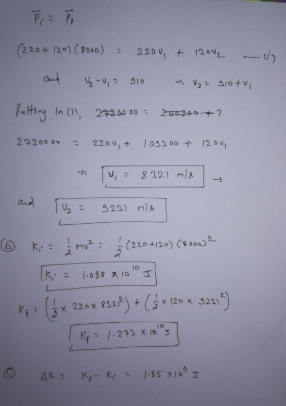 Pi =P (220+ 120) (8000) = 220v + 1200, - and -V, = 910 a 12 = 910tv, (1) 2720000 = 2002007 2720000 = 220v, + 109200 + 12ou, *