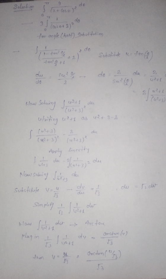 Solution T 9 do s 12+ Cosole de accoso+ 2)² for angle Cholt) Substitution Substitute u = fon tan oth du - seeg . de 2 du - 2