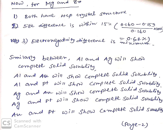 Now, for Mg and zoo 1 Both have hep crystal structure 1 size difference is within 15% (0.160 -0.159 Kuu). O 160 FB) 3) Electr