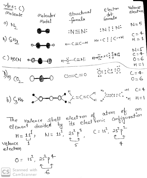 Valence Electron Moleale Moleular a) Na model Stouctural formula :NEN: Electron dot formula :N:: N: B N=5 S is ta b) GHz aggo